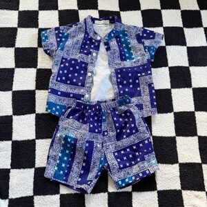 Shein Baby Boy‎ Outfit Set, 12-18 Months, Blue Bandana Print, Short Sleeve Shirt